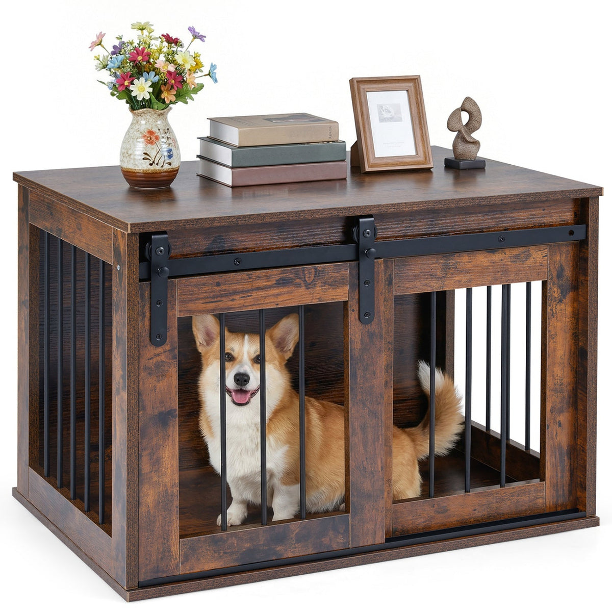 Heavy Duty Dog Crate Furniture with Sliding Barn Door – photo 5 of 24
