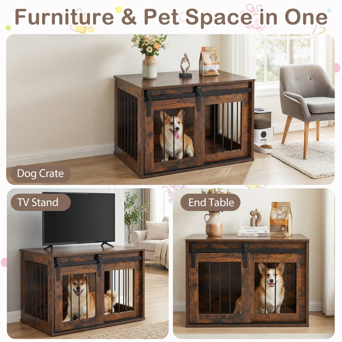 Heavy Duty Dog Crate Furniture with Sliding Barn Door – photo 7 of 24