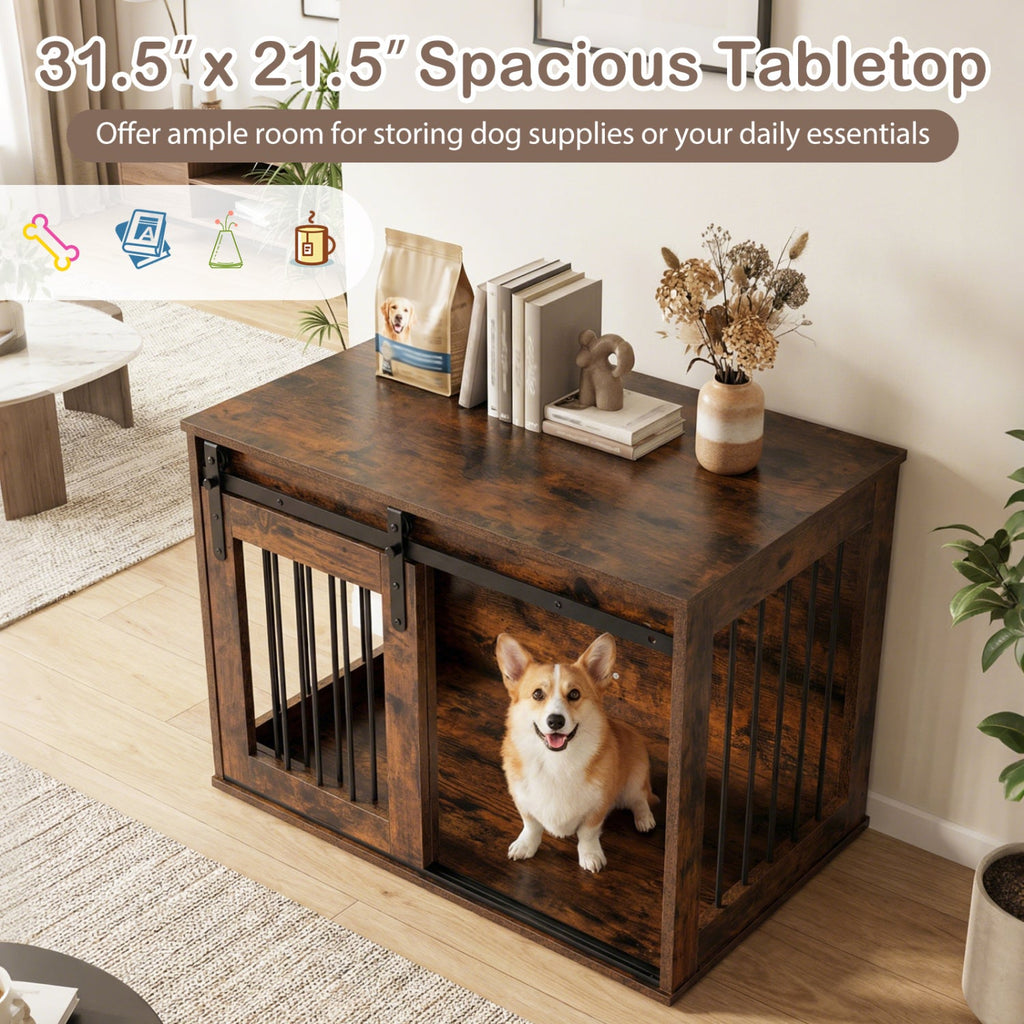 Heavy Duty Dog Crate Furniture with Sliding Barn Door – photo 8 of 24