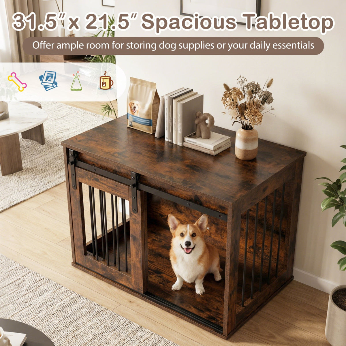 Heavy Duty Dog Crate Furniture with Sliding Barn Door – photo 8 of 24