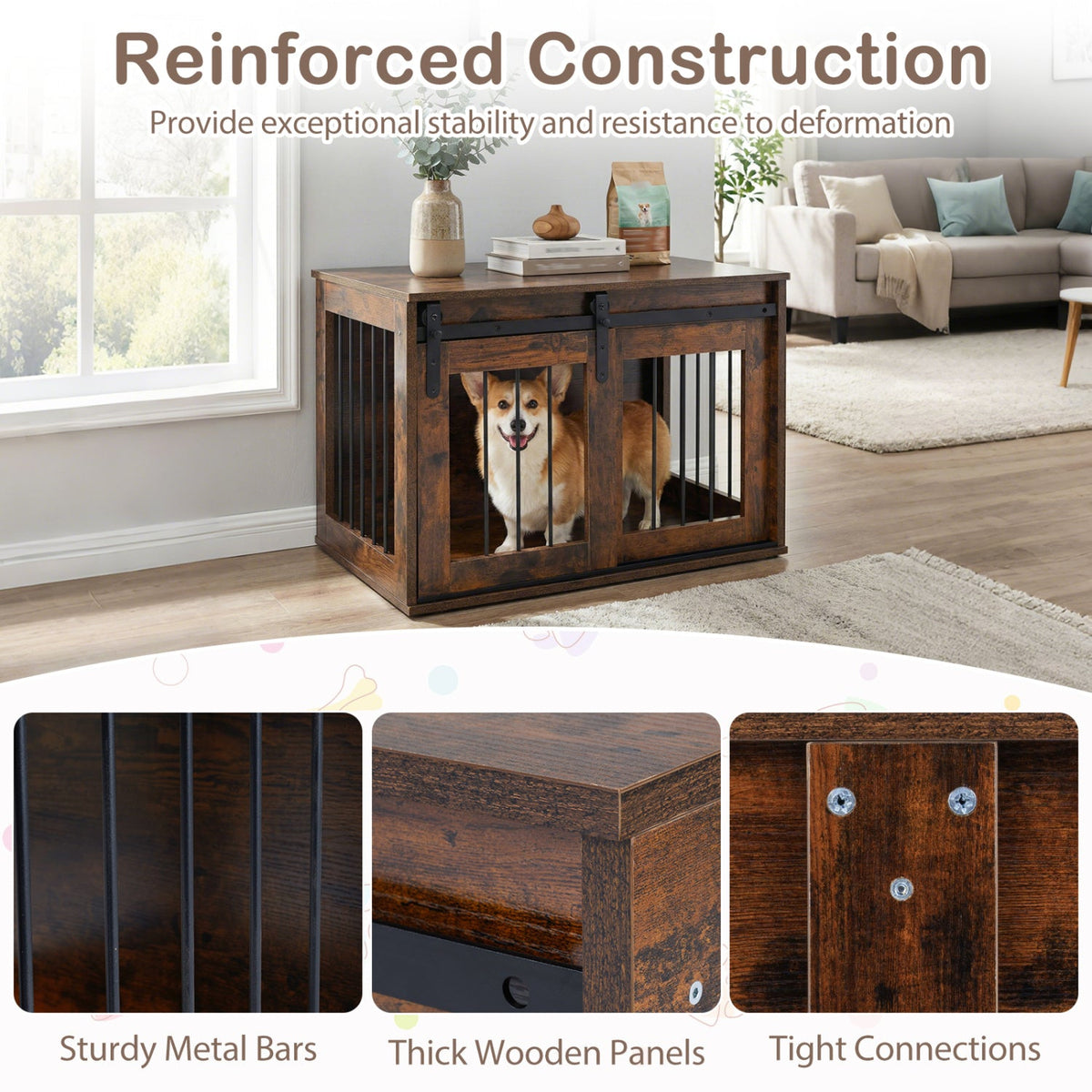 Heavy Duty Dog Crate Furniture with Sliding Barn Door – photo 9 of 24