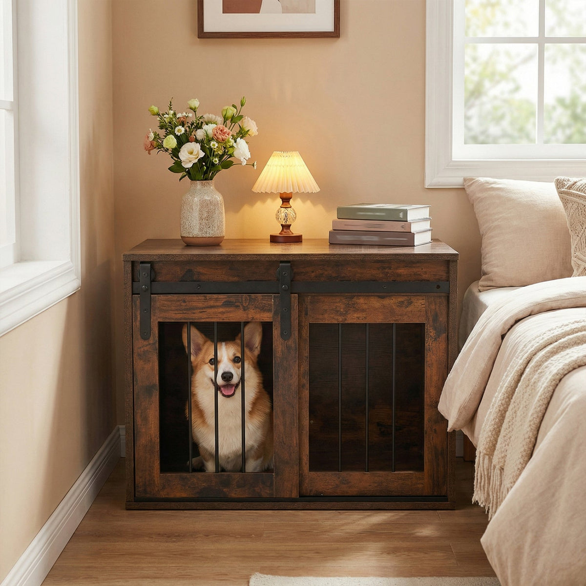 Heavy Duty Dog Crate Furniture with Sliding Barn Door – photo 4 of 24