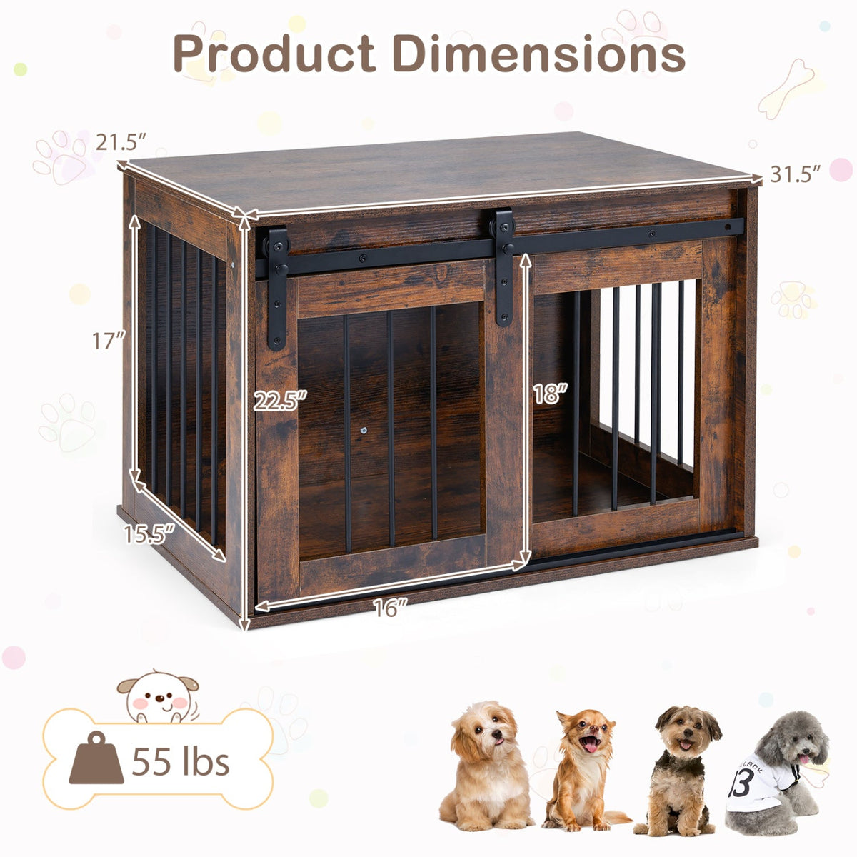 Heavy Duty Dog Crate Furniture with Sliding Barn Door – photo 6 of 24