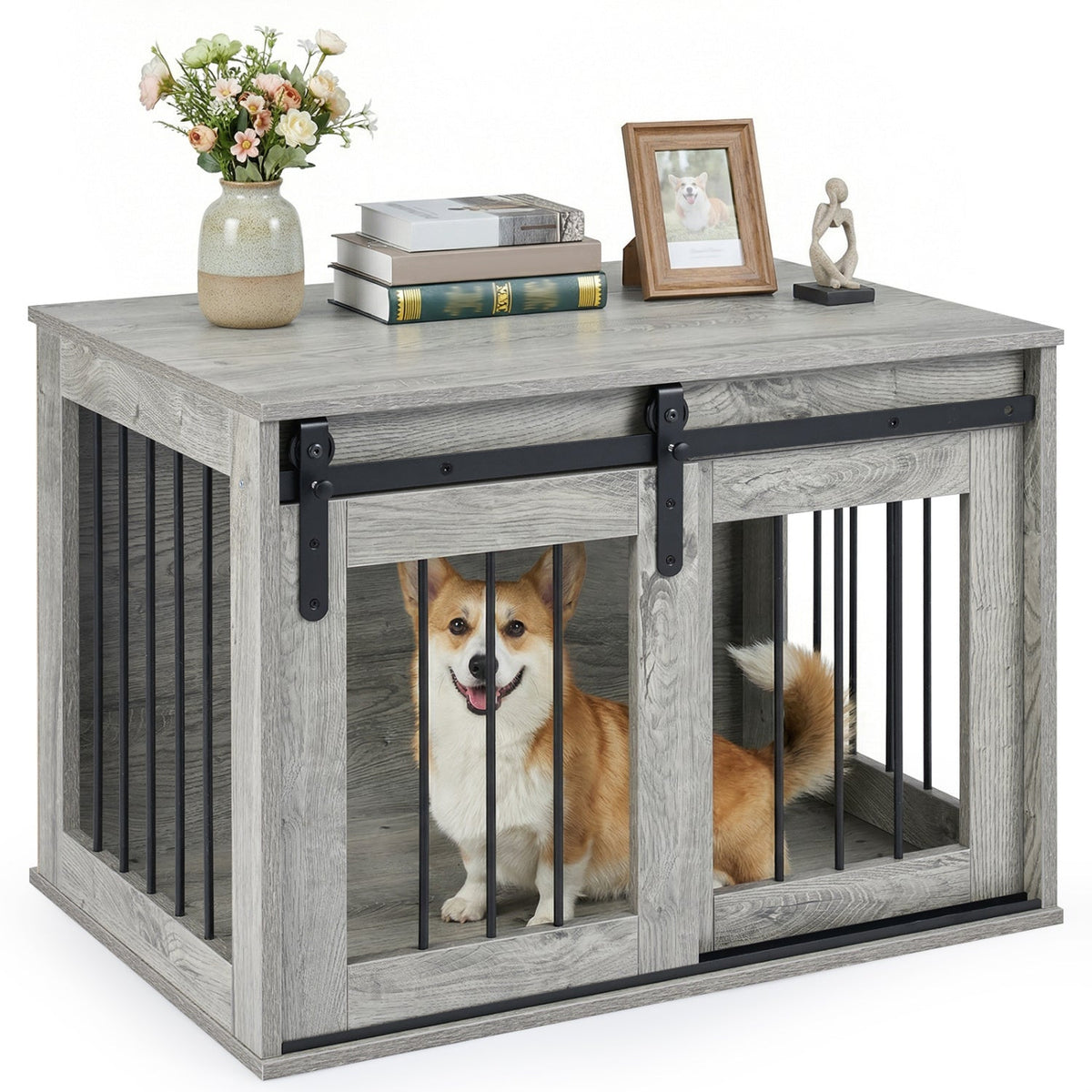 Heavy Duty Dog Crate Furniture with Sliding Barn Door – photo 3 of 24
