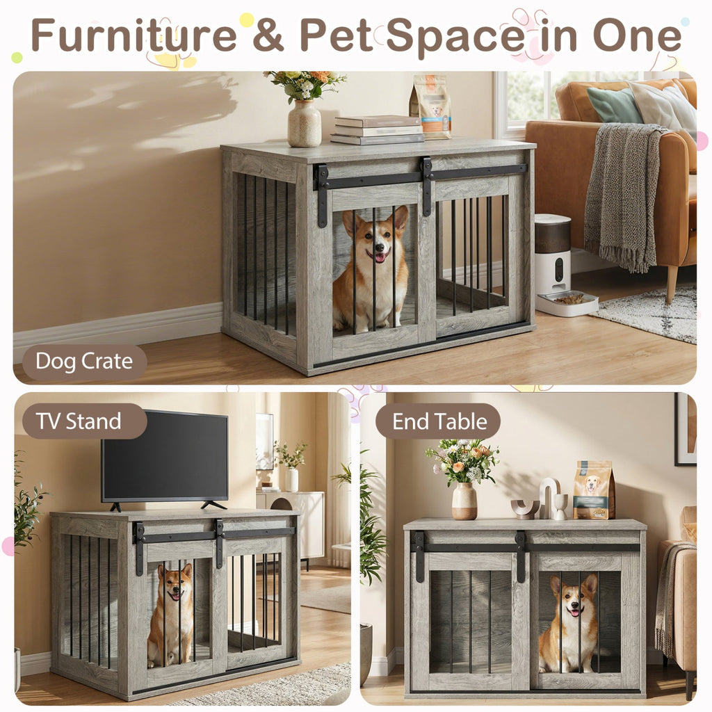 Heavy Duty Dog Crate Furniture with Sliding Barn Door – photo 21 of 24