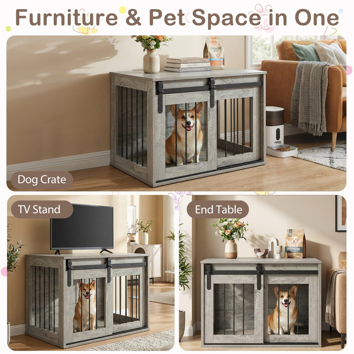 Heavy Duty Dog Crate Furniture with Sliding Barn Door – photo 21 of 24