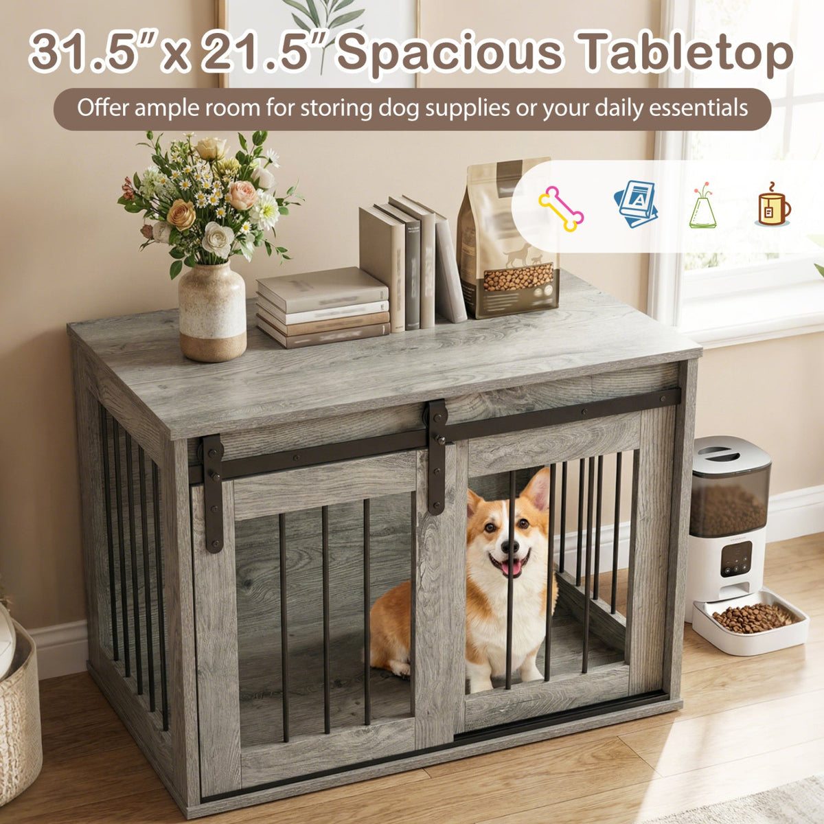 Heavy Duty Dog Crate Furniture with Sliding Barn Door – photo 22 of 24