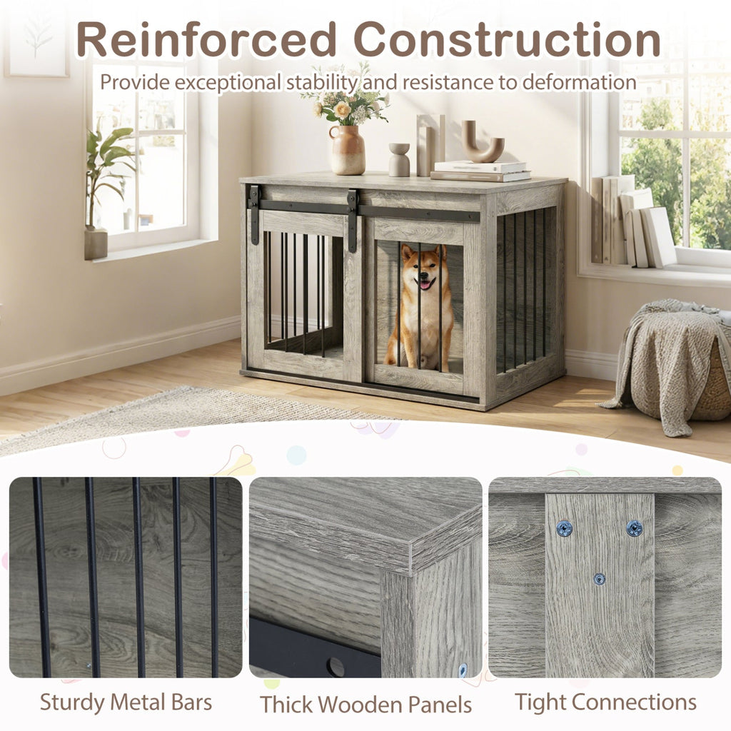 Heavy Duty Dog Crate Furniture with Sliding Barn Door – photo 23 of 24
