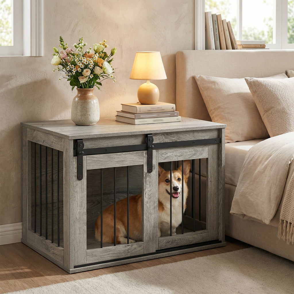 Heavy Duty Dog Crate Furniture with Sliding Barn Door – photo 18 of 24