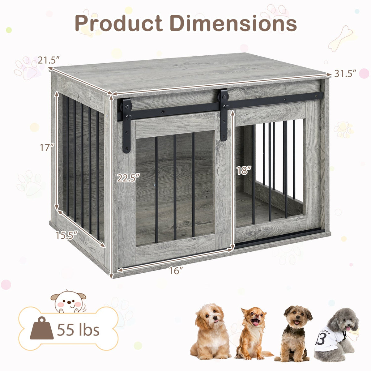Heavy Duty Dog Crate Furniture with Sliding Barn Door – photo 20 of 24