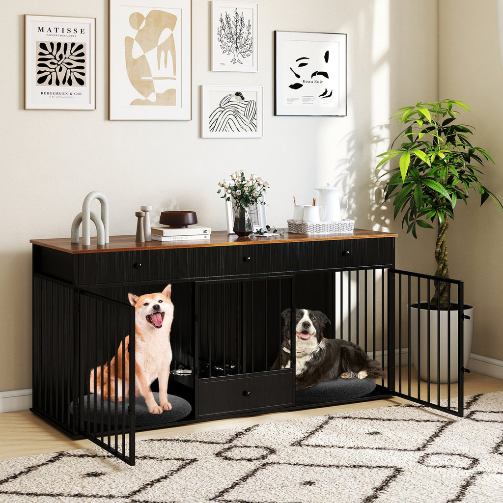 Dog Crate Furniture with Divider 3 Drawers and Pull-Out Feeder – photo 3 of 16