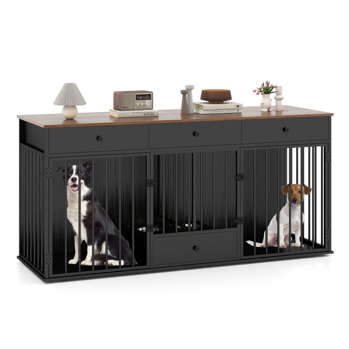 Dog Crate Furniture with Divider 3 Drawers and Pull-Out Feeder – photo 1 of 16