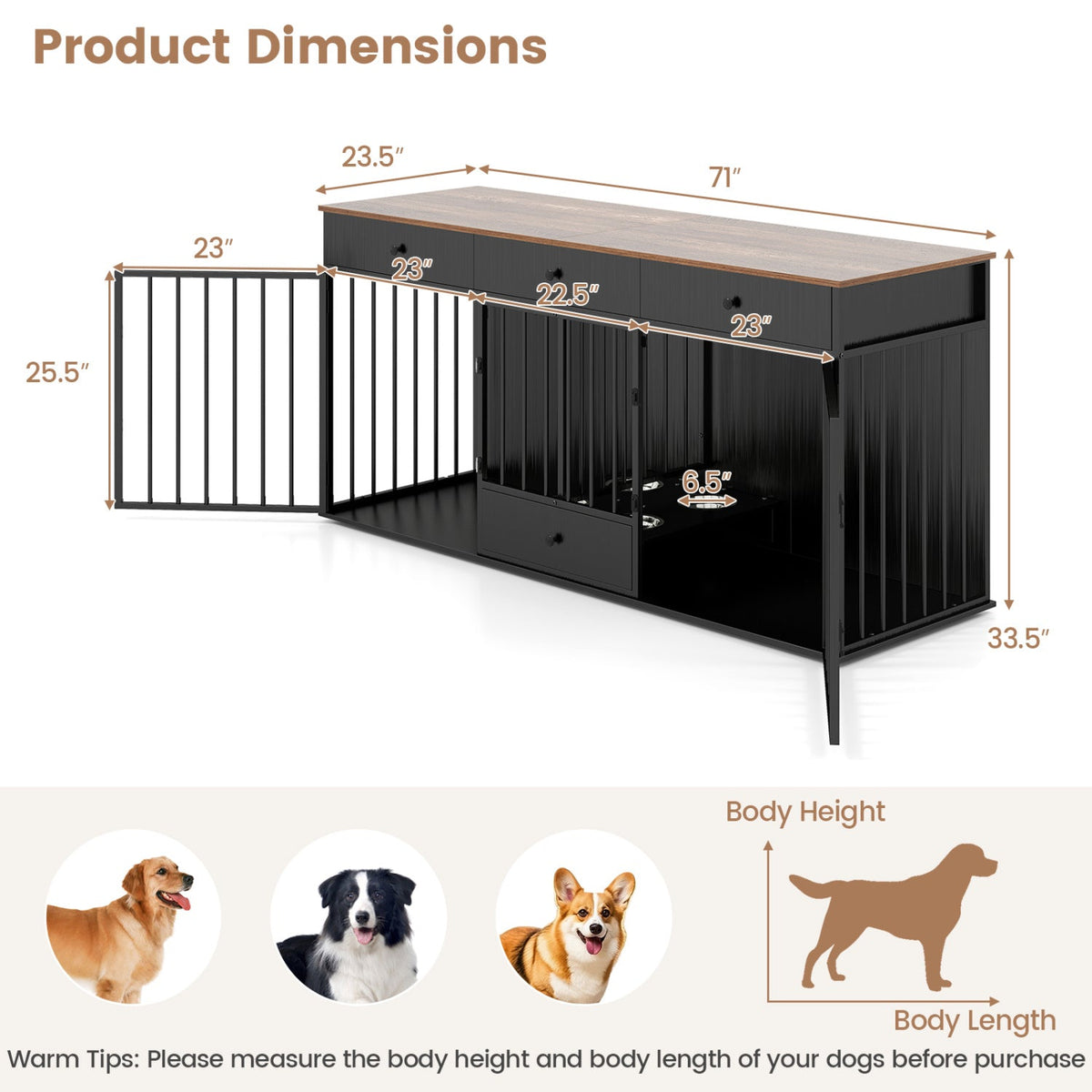Dog Crate Furniture with Divider 3 Drawers and Pull-Out Feeder – photo 5 of 16