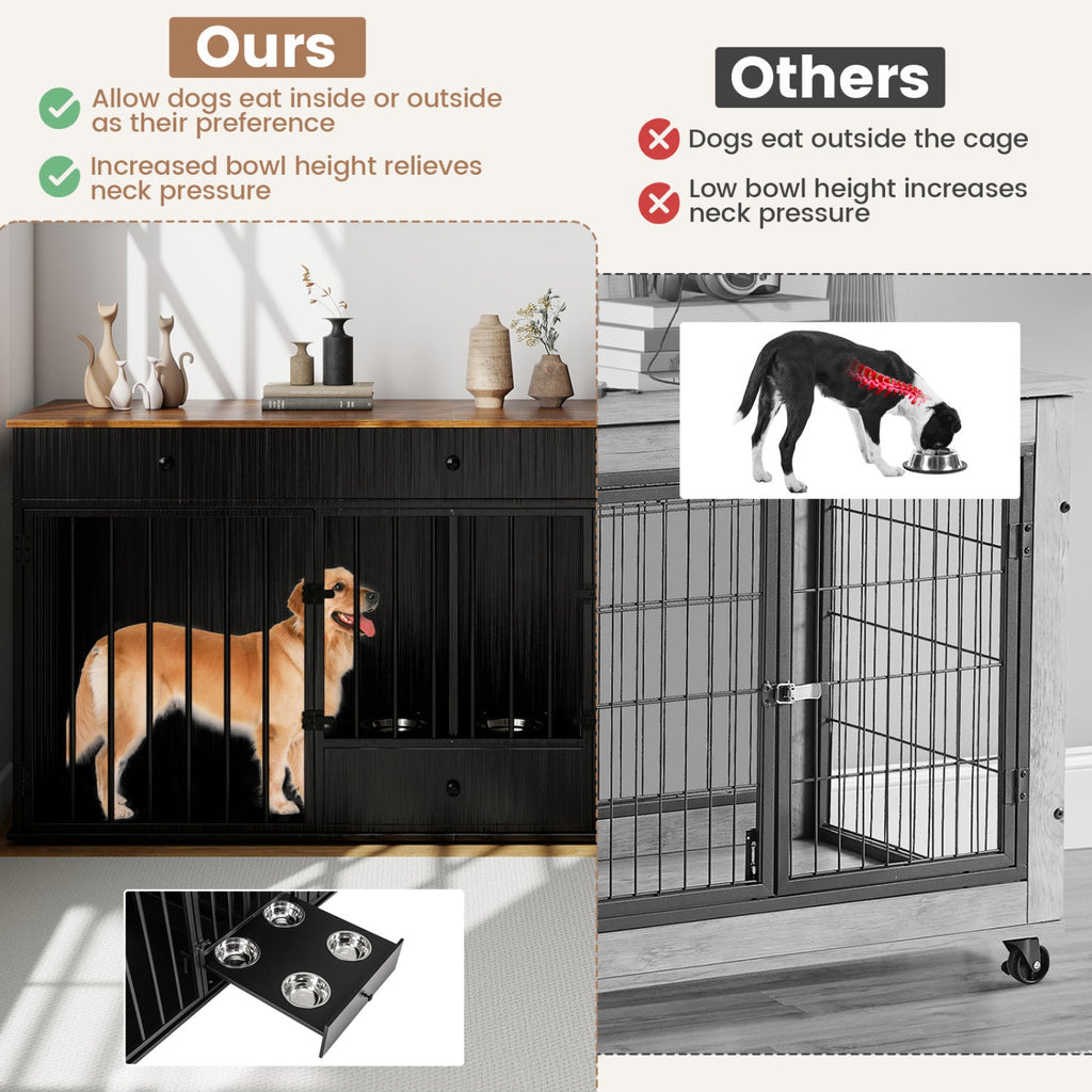 Dog Crate Furniture with Divider 3 Drawers and Pull-Out Feeder – photo 6 of 16