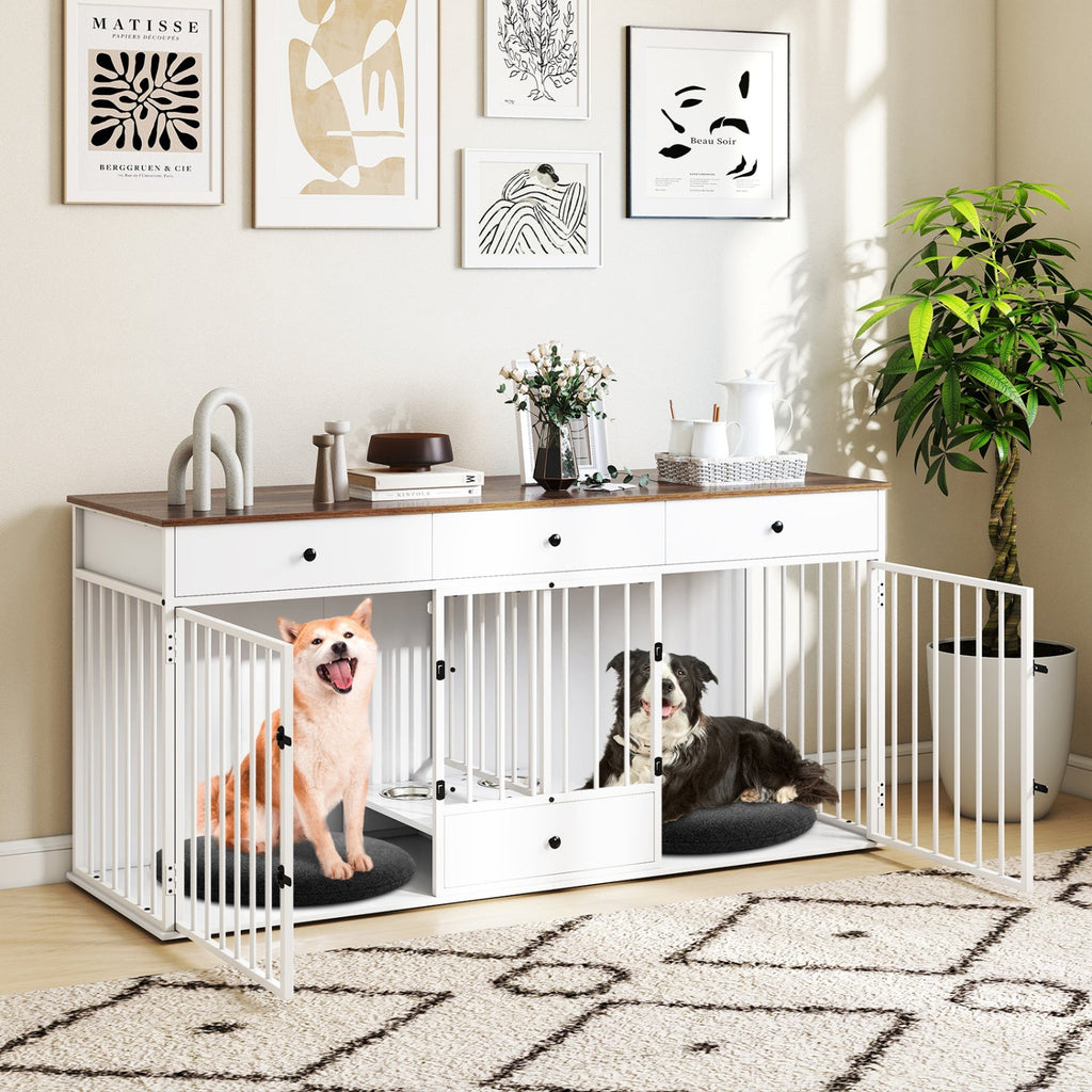Dog Crate Furniture with Divider 3 Drawers and Pull-Out Feeder – photo 10 of 16