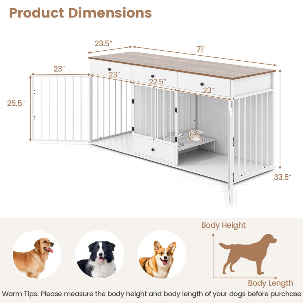 Dog Crate Furniture with Divider 3 Drawers and Pull-Out Feeder – photo 12 of 16