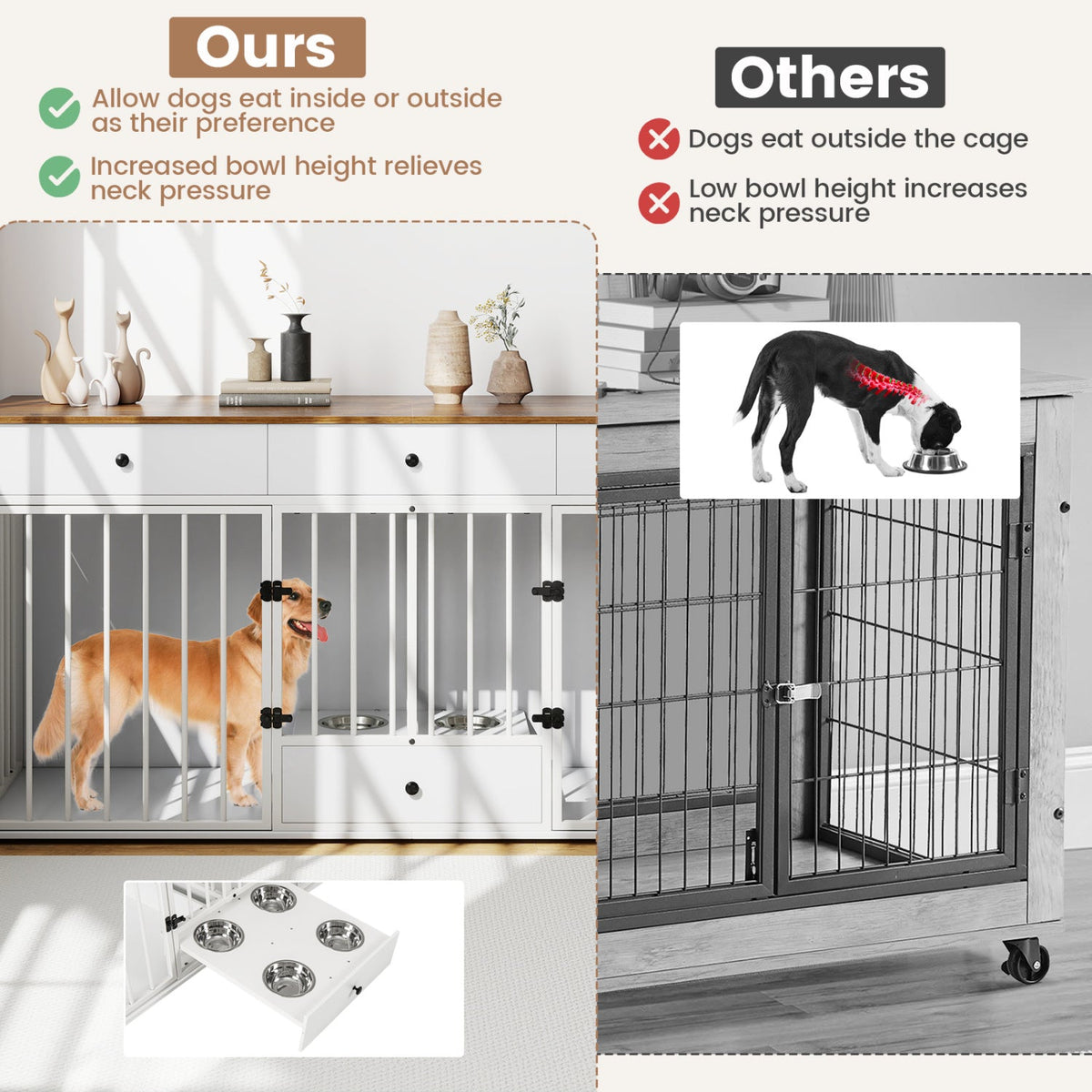 Dog Crate Furniture with Divider 3 Drawers and Pull-Out Feeder – photo 13 of 16