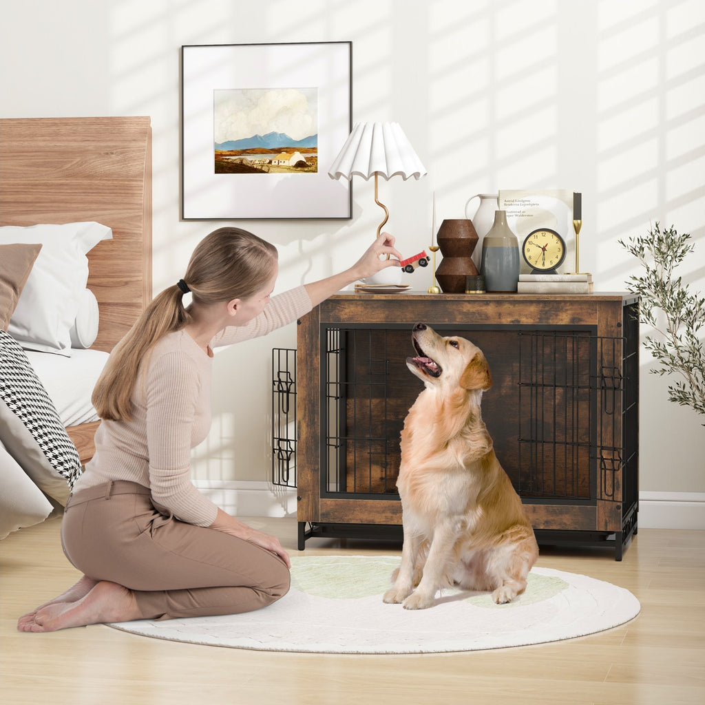 Dog Crate Furniture with Double Lockable Doors and Pull-Out Tray – photo 2 of 9