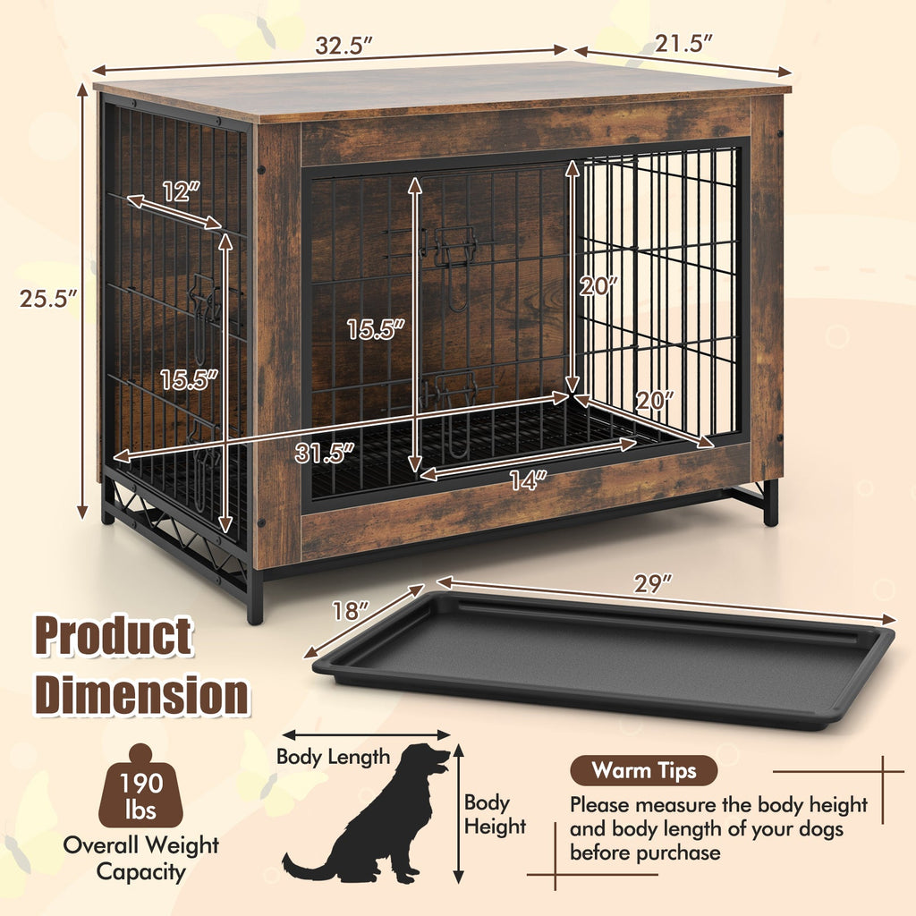 Dog Crate Furniture with Double Lockable Doors and Pull-Out Tray – photo 5 of 9