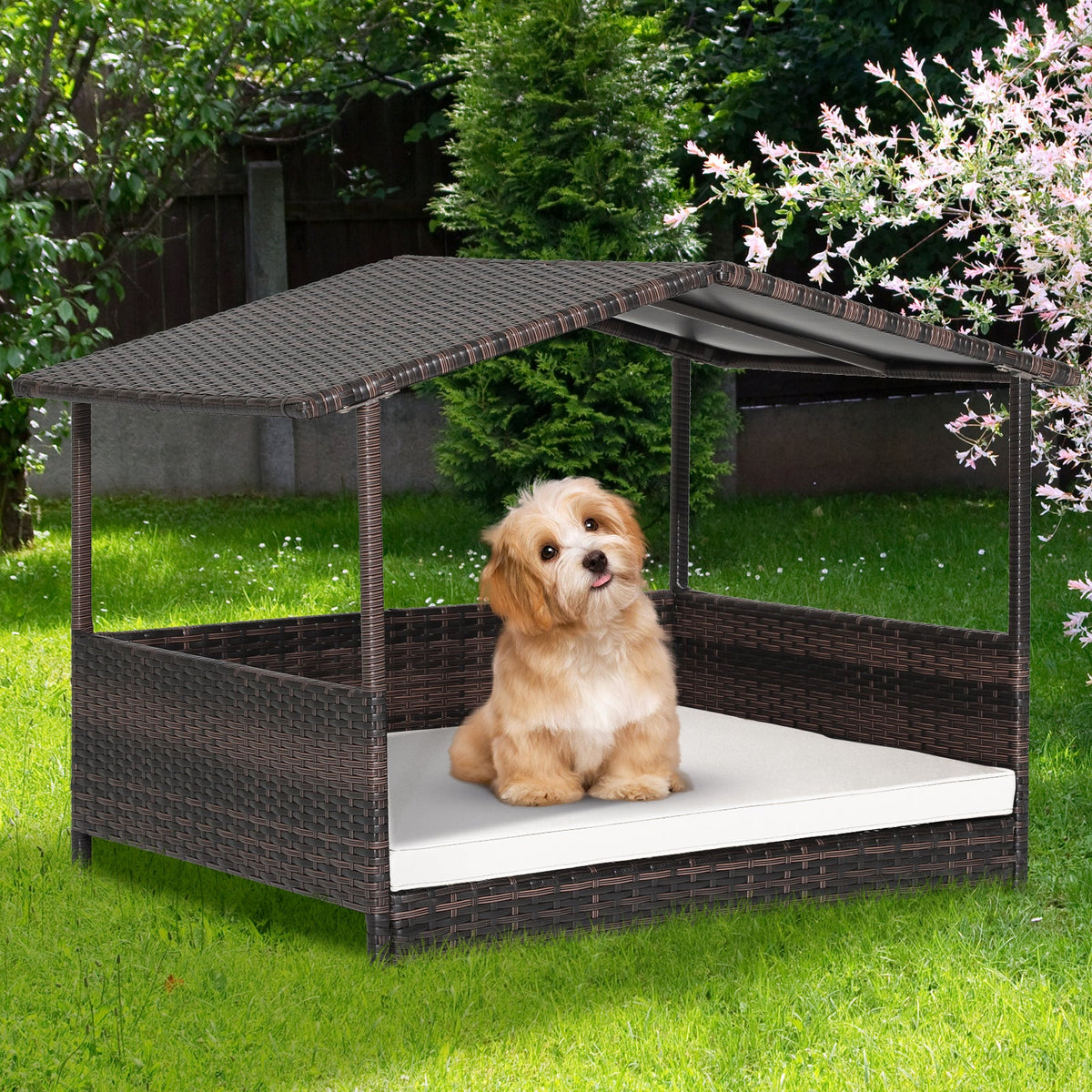 Wicker Dog House with Waterproof Roof and Washable Cushion – photo 1 of 10