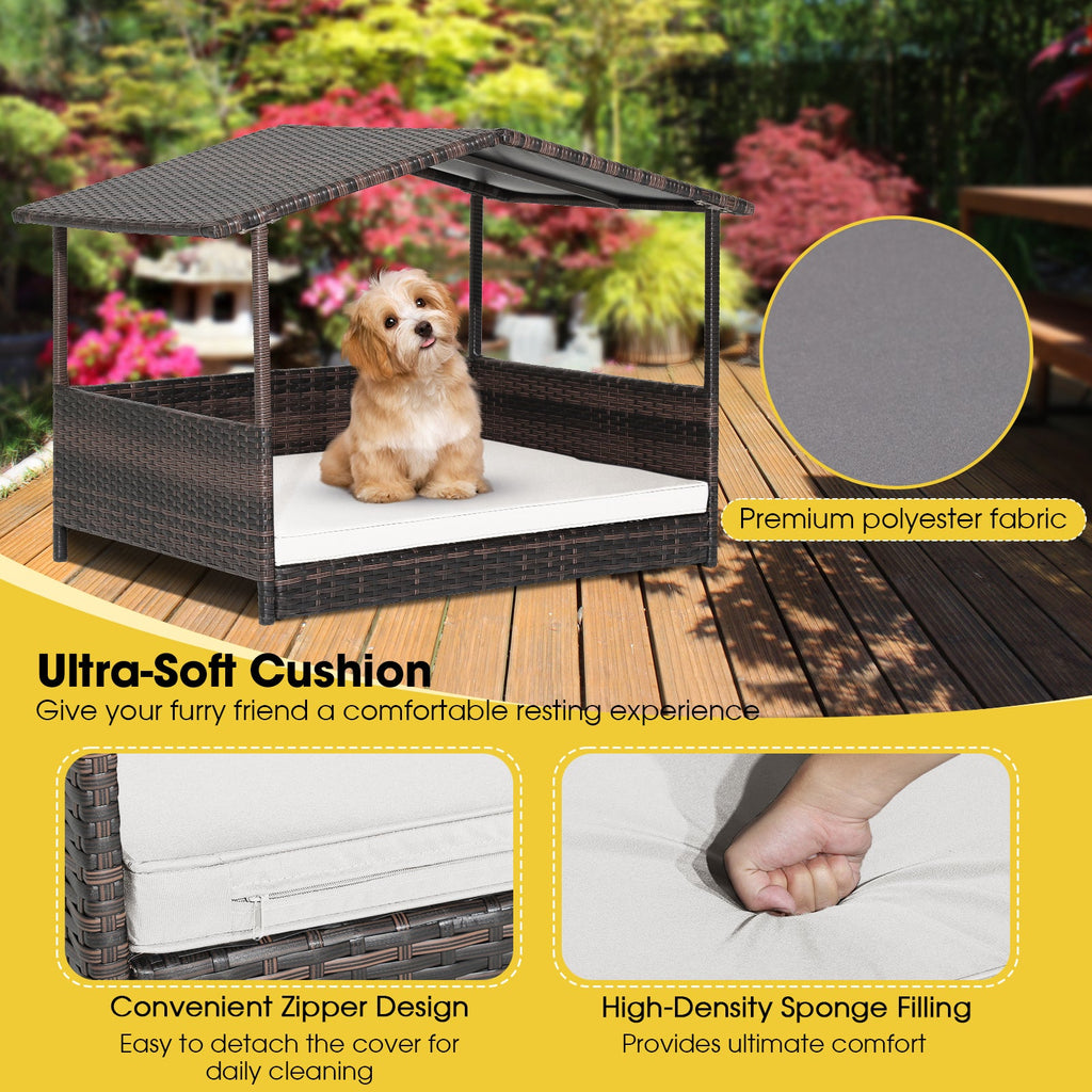 Wicker Dog House with Waterproof Roof and Washable Cushion – photo 6 of 10