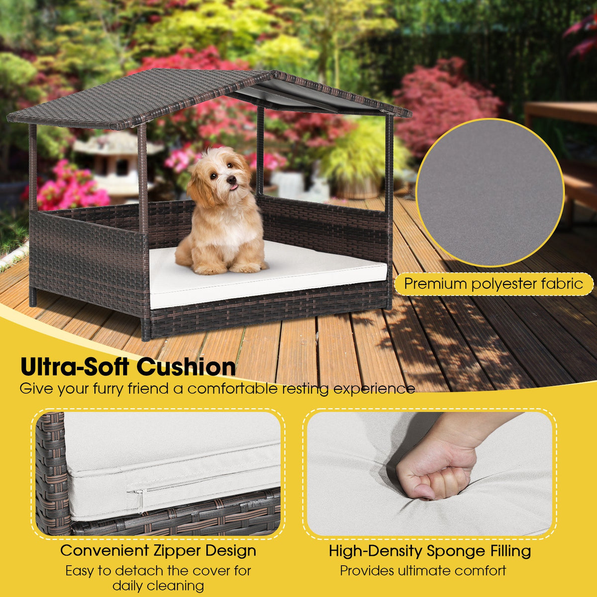 Wicker Dog House with Waterproof Roof and Washable Cushion – photo 6 of 10