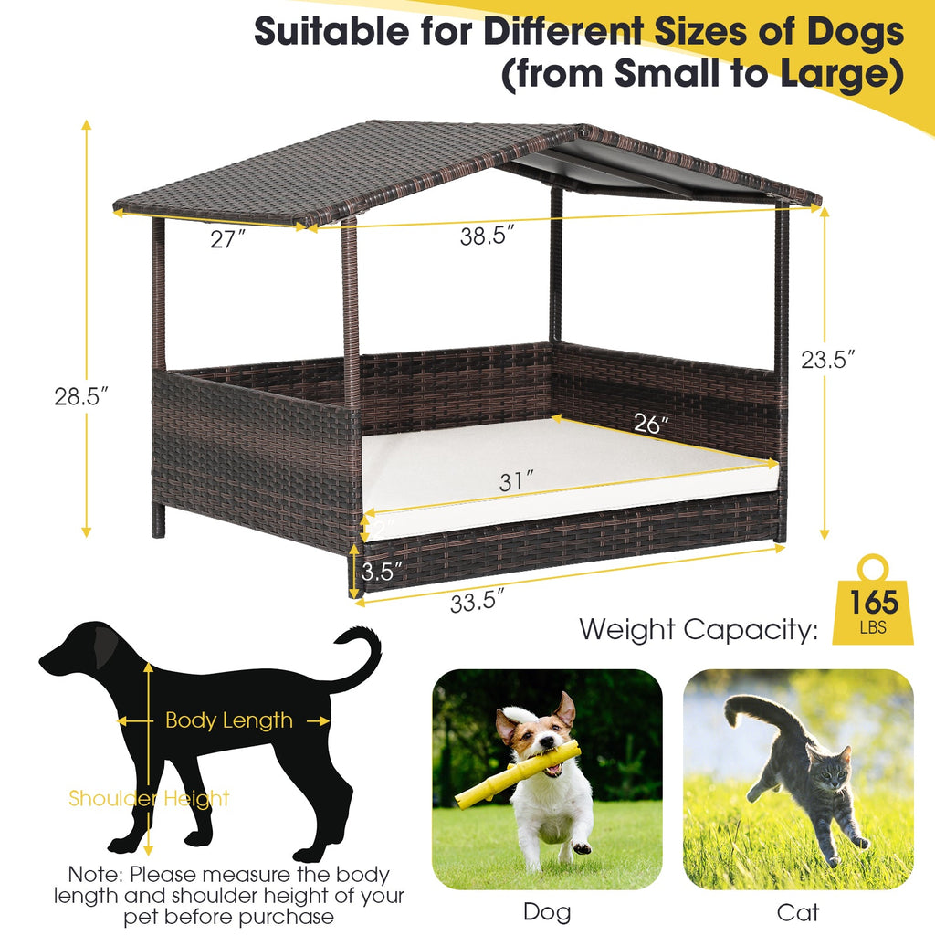 Wicker Dog House with Waterproof Roof and Washable Cushion – photo 5 of 10