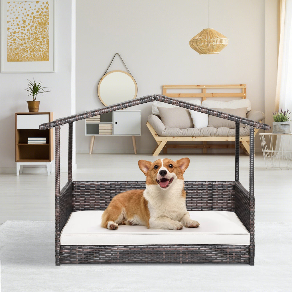 Wicker Dog House with Waterproof Roof and Washable Cushion – photo 2 of 10