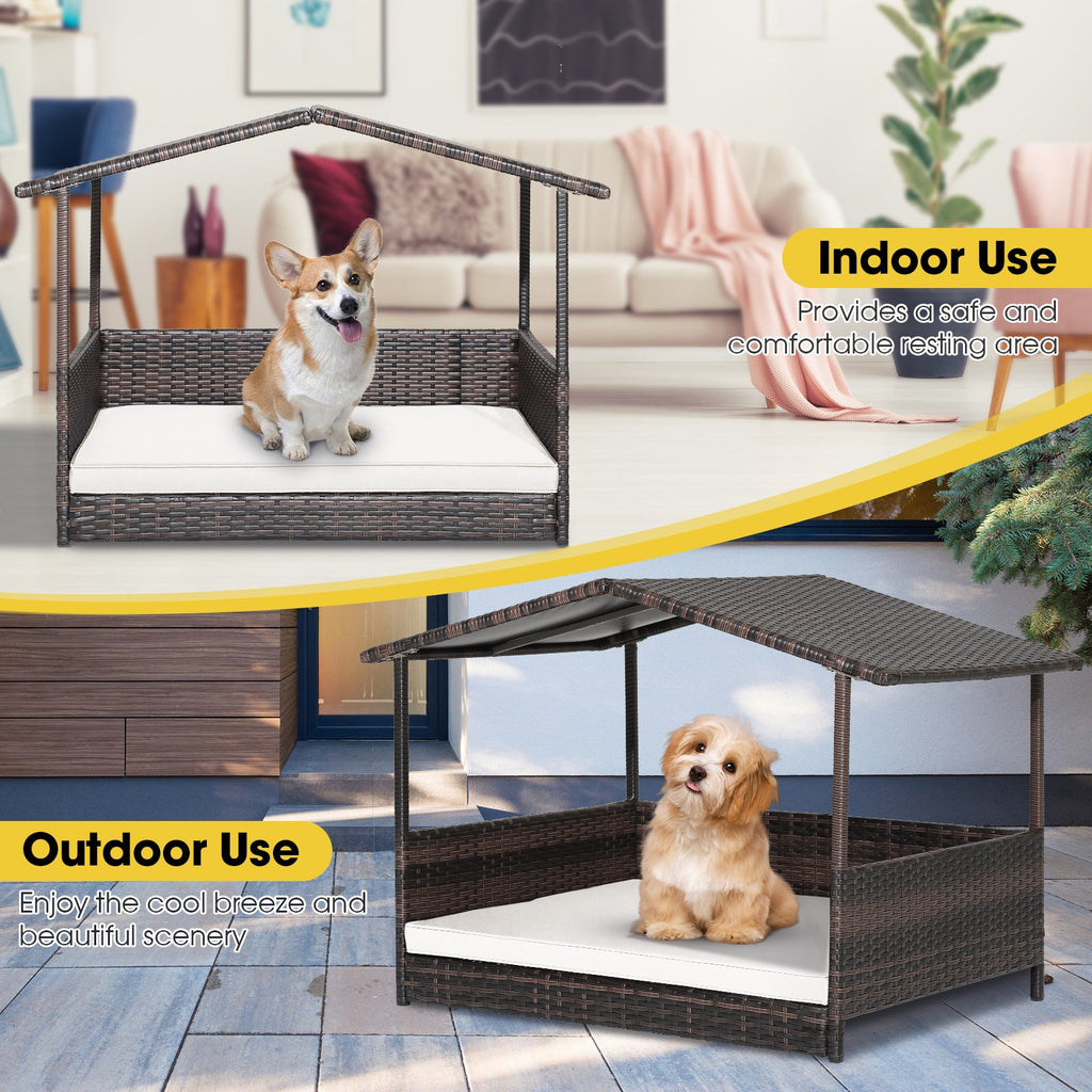 Wicker Dog House with Waterproof Roof and Washable Cushion – photo 8 of 10
