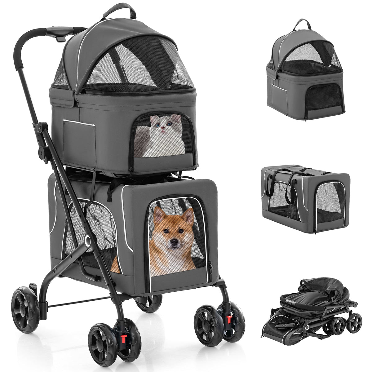 Double Pet Stroller Foldable 3-in-1 with 2 Detachable Carriers – photo 10 of 10