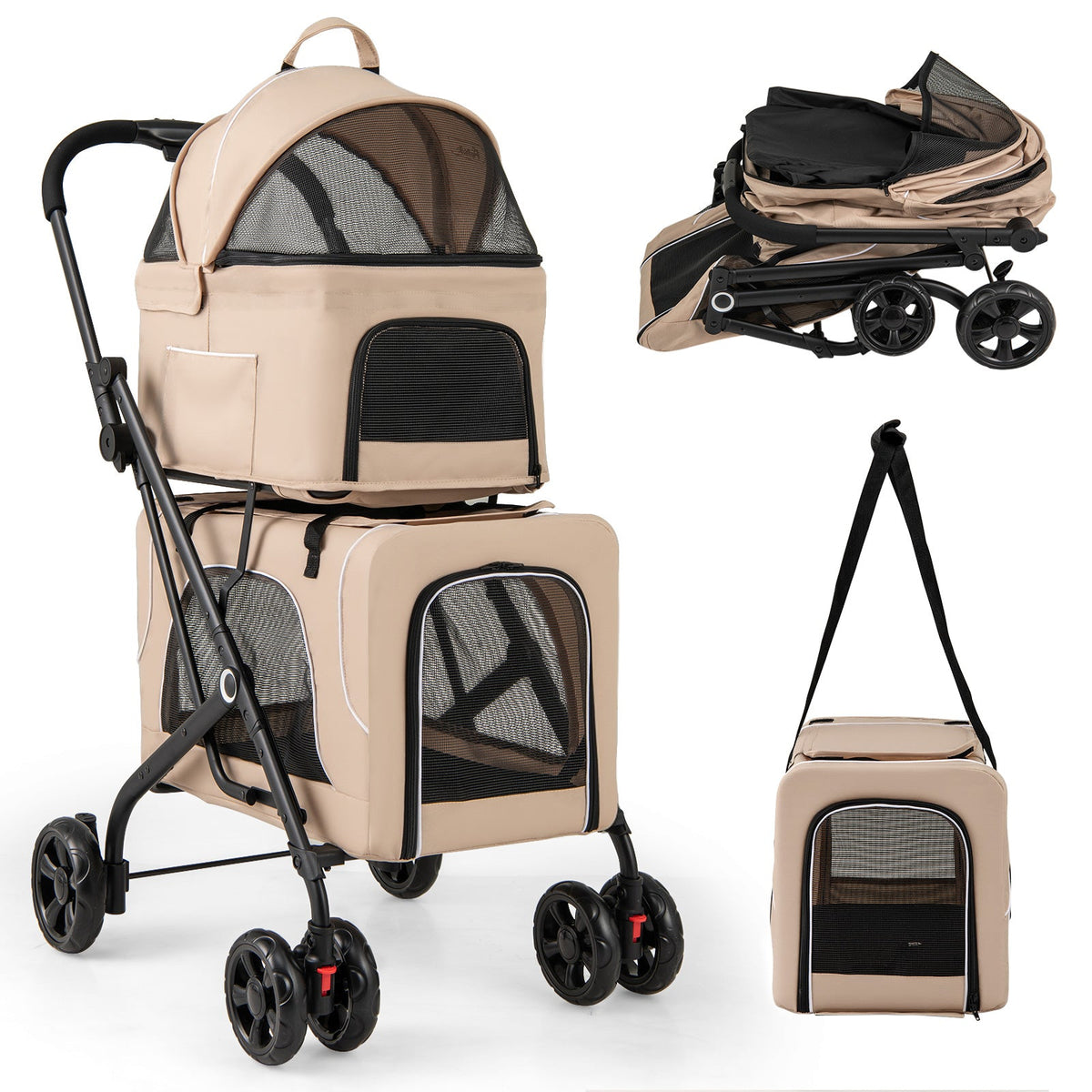 Double Pet Stroller Foldable 3-in-1 with 2 Detachable Carriers – photo 3 of 10