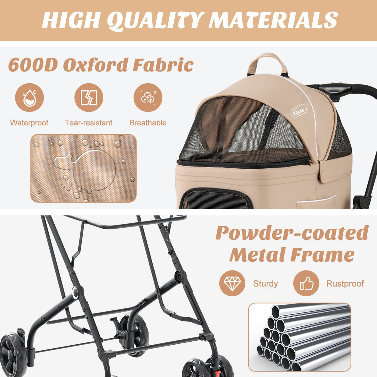 Double Pet Stroller Foldable 3-in-1 with 2 Detachable Carriers – photo 7 of 10