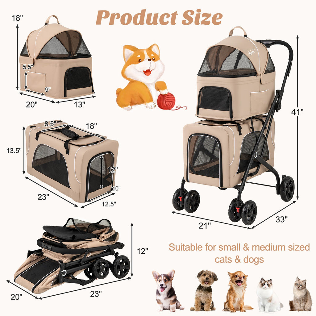 Double Pet Stroller Foldable 3-in-1 with 2 Detachable Carriers – photo 4 of 10