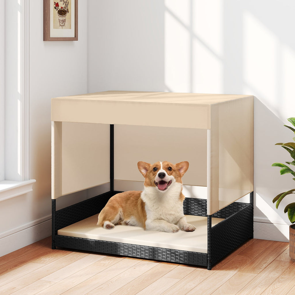 Elevated Wicker Dog House with Canopy Black – photo 1 of 8