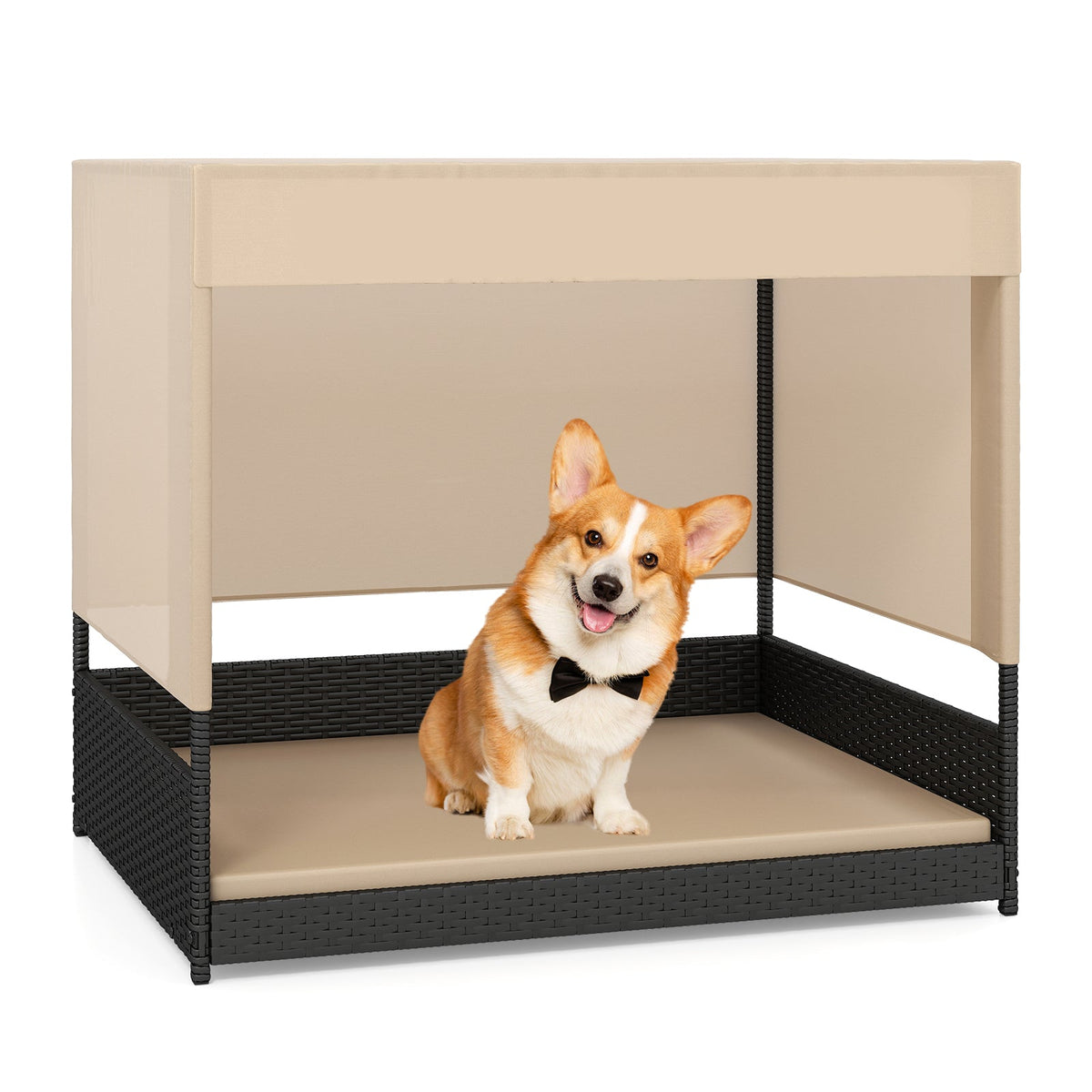 Elevated Wicker Dog House with Canopy Black – photo 4 of 8