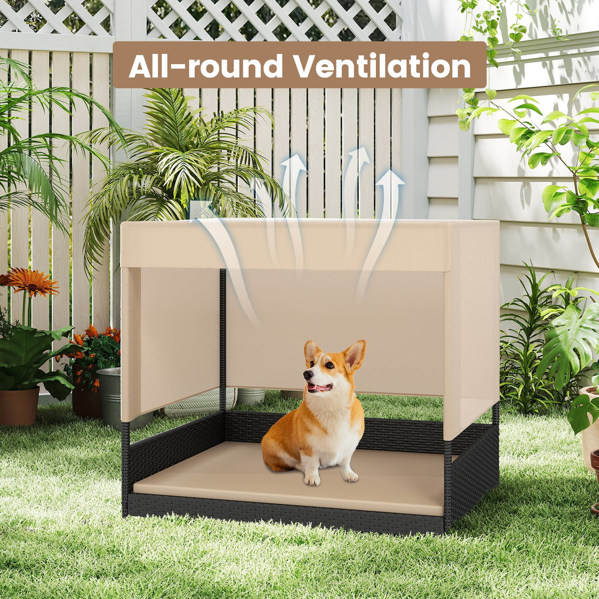 Elevated Wicker Dog House with Canopy Black – photo 6 of 8