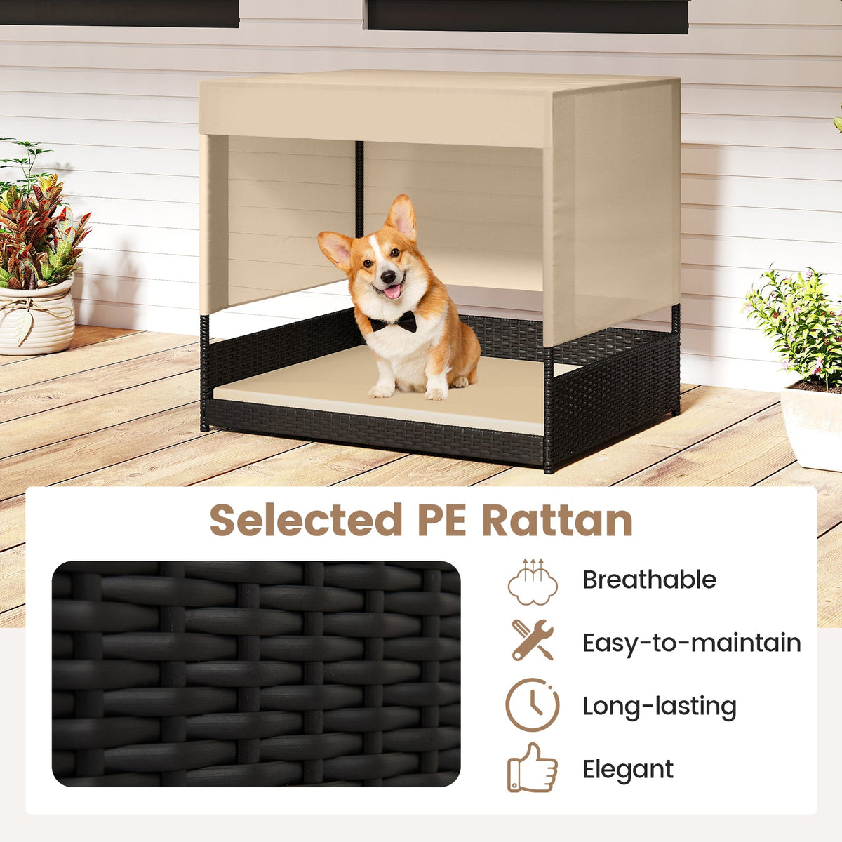 Elevated Wicker Dog House with Canopy Black – photo 8 of 8