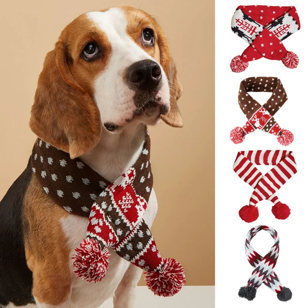 Christmas Dog Scarf Knitted Elk Design Striped – photo 2 of 10
