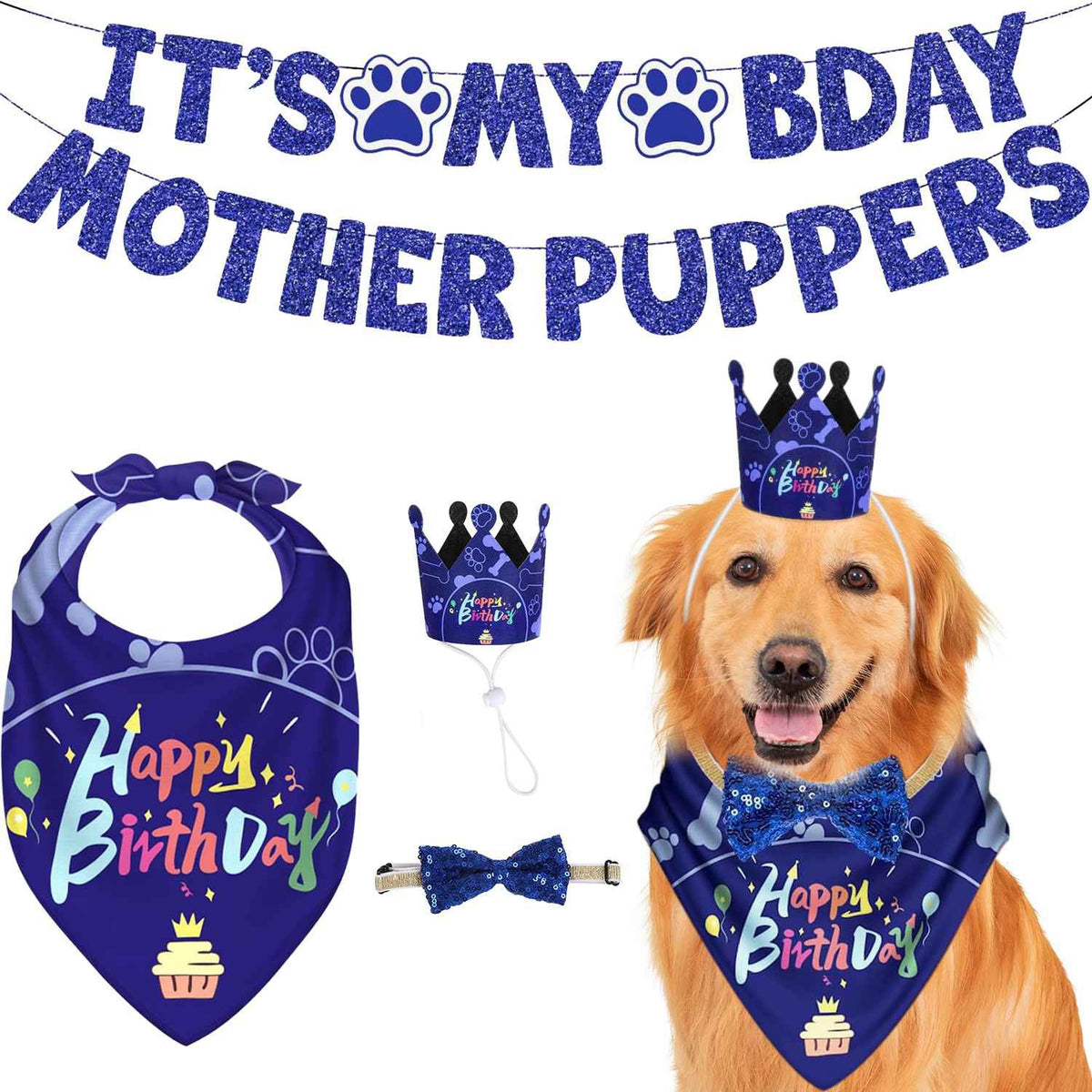 Dog Birthday Bandana Hat Set with Banner Blue – photo 1 of 1