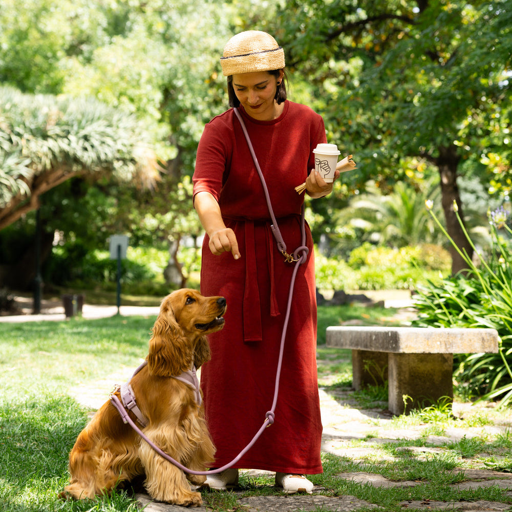 Moss Green Hands Free Braided Leash, detail view
