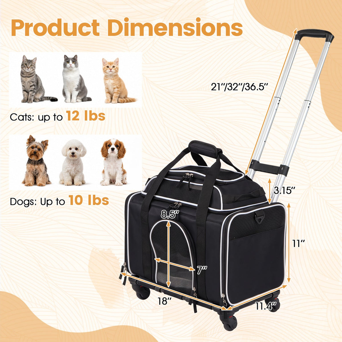 Rolling Pet Carrier with Wheels and Telescopic Handle – photo 4 of 16