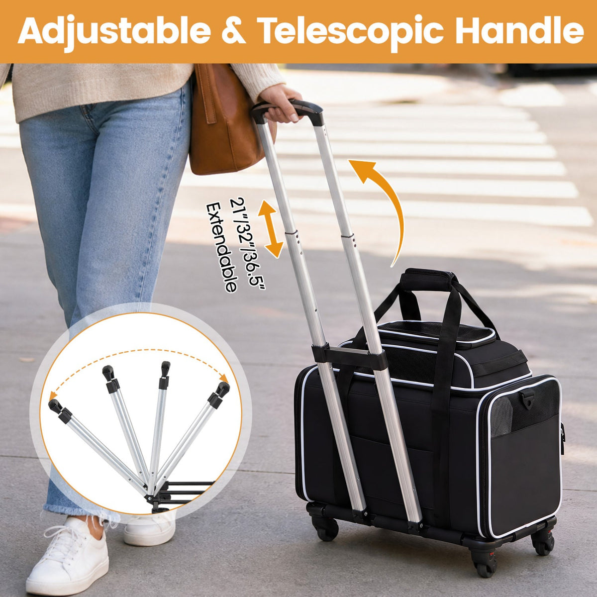 Rolling Pet Carrier with Wheels and Telescopic Handle – photo 6 of 16