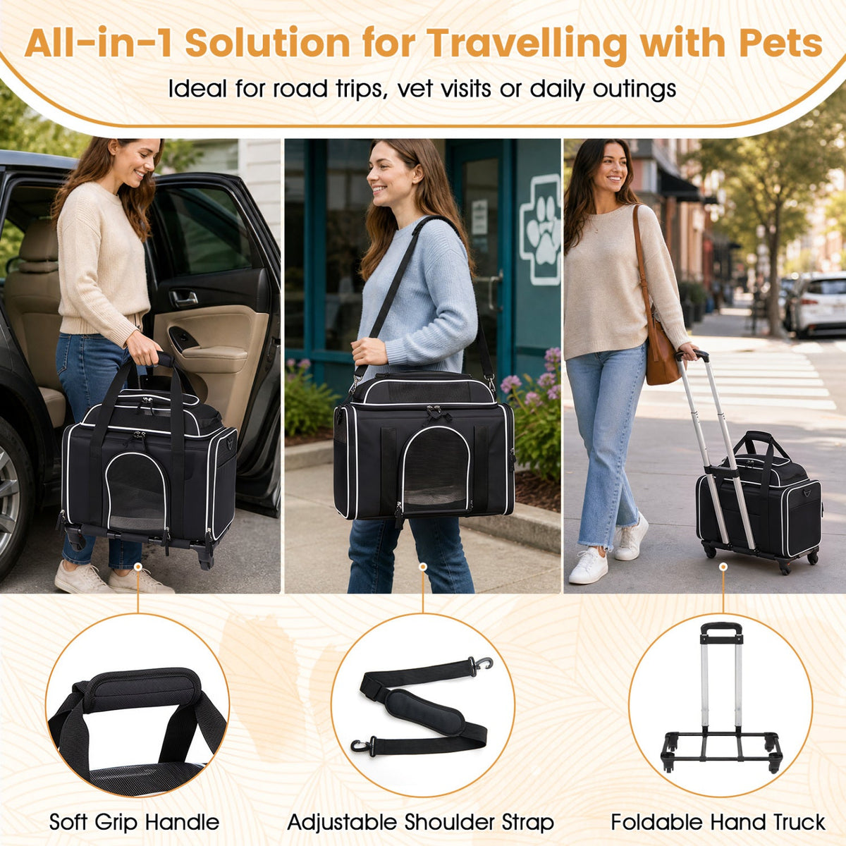 Rolling Pet Carrier with Wheels and Telescopic Handle – photo 7 of 16