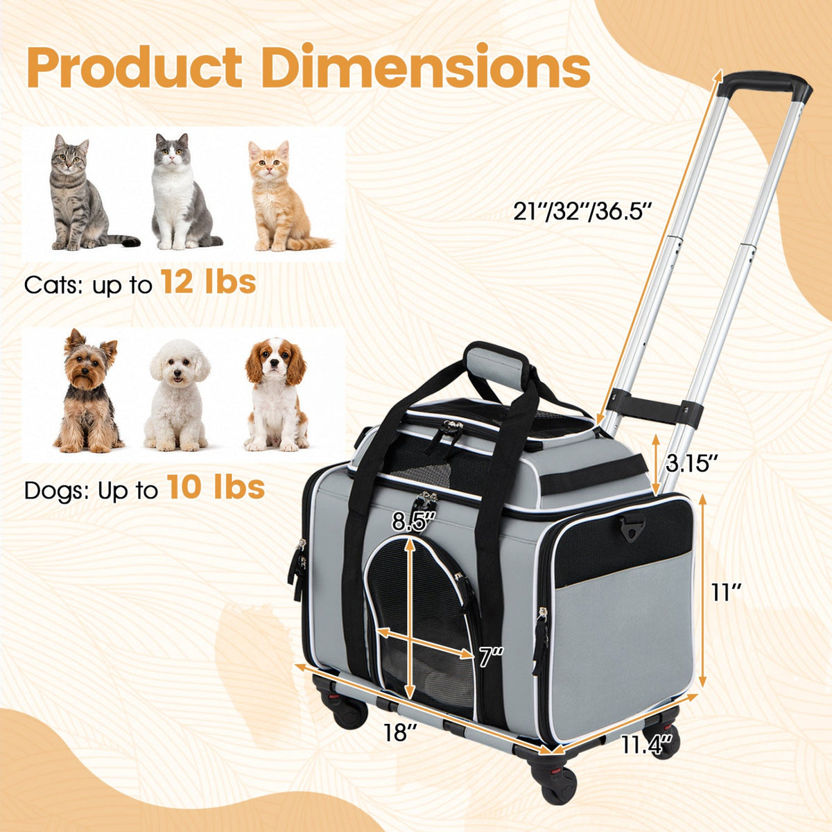 Rolling Pet Carrier with Wheels and Telescopic Handle – photo 12 of 16