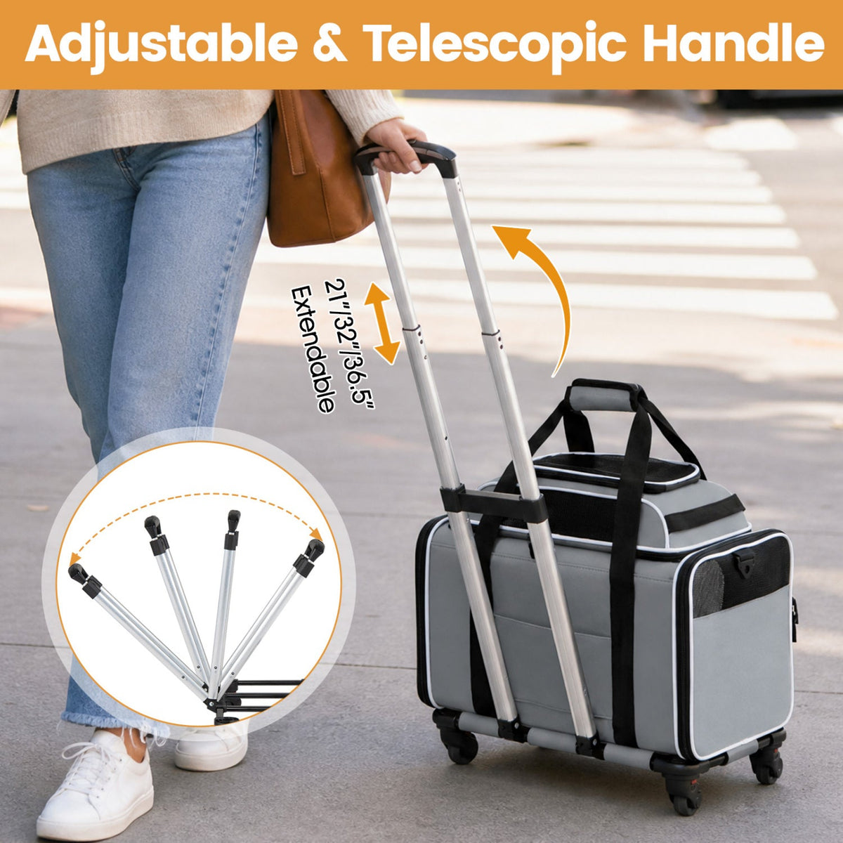 Rolling Pet Carrier with Wheels and Telescopic Handle – photo 14 of 16