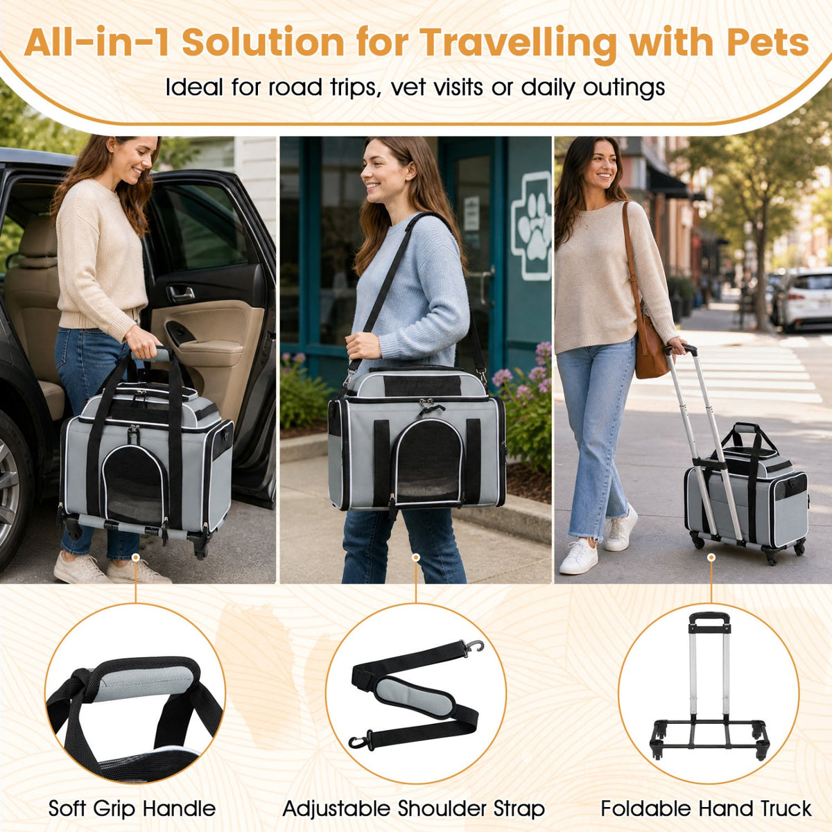Rolling Pet Carrier with Wheels and Telescopic Handle – photo 15 of 16