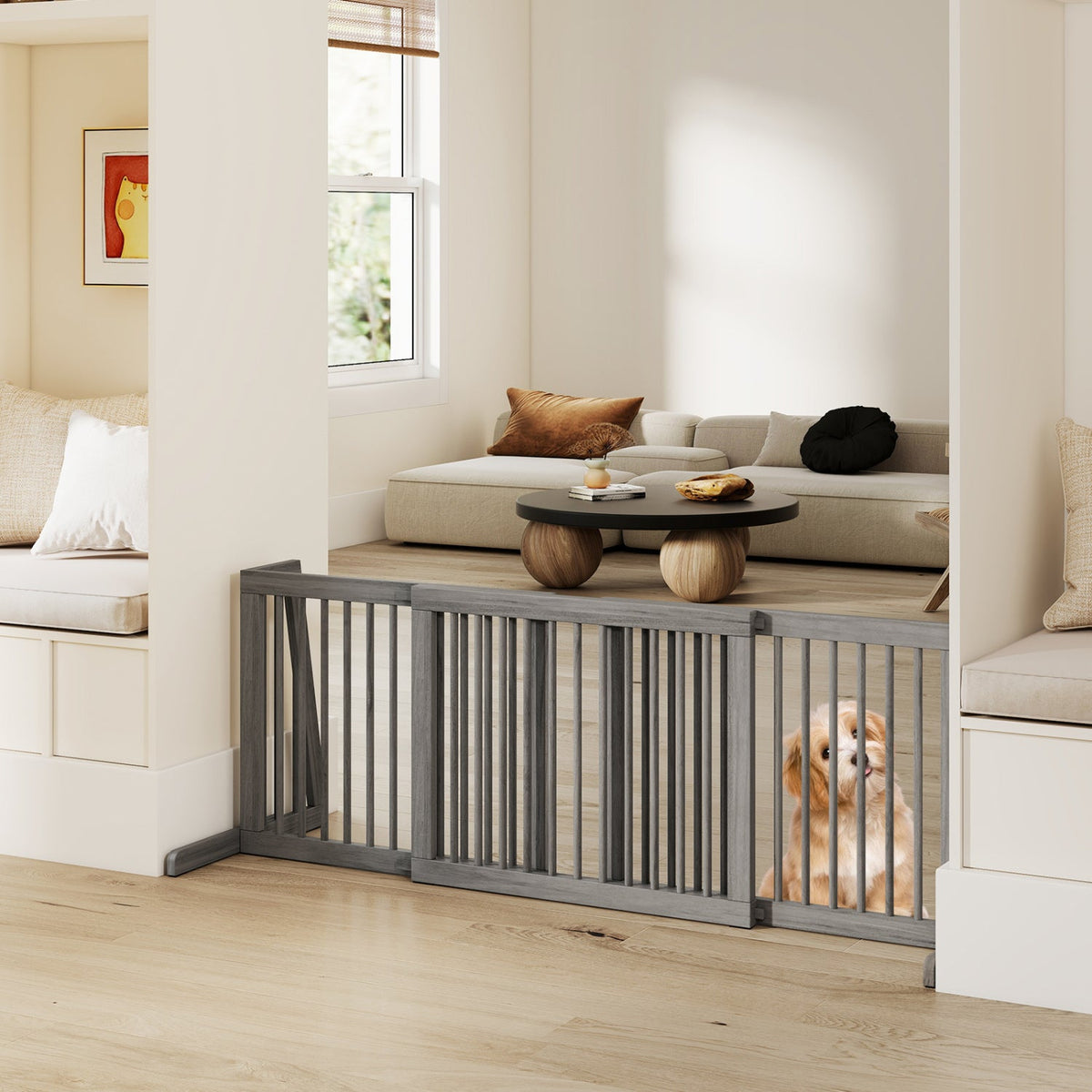 Adjustable 3-Panel Wood Pet Gate Foldable – photo 2 of 8