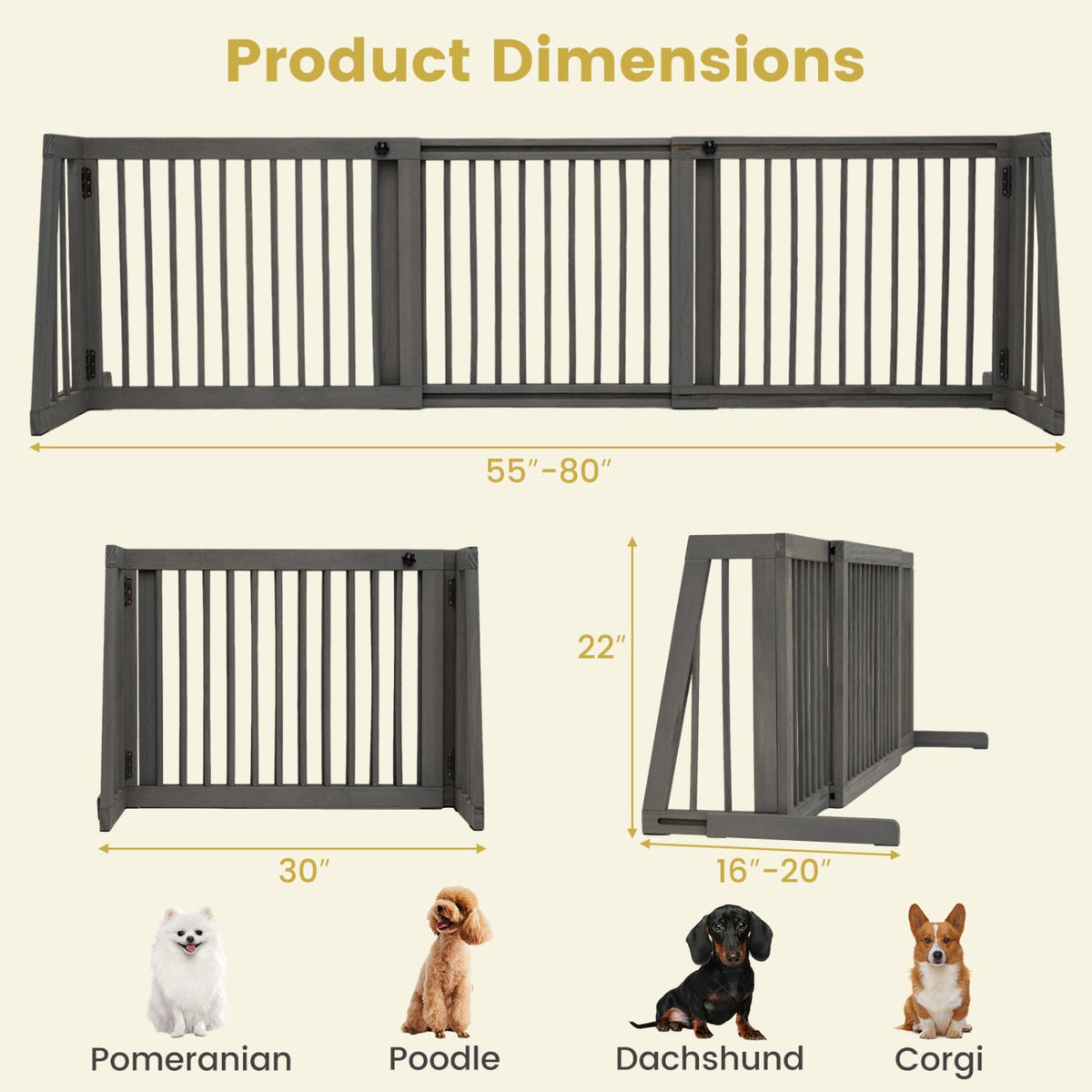 Adjustable 3-Panel Wood Pet Gate Foldable – photo 5 of 8