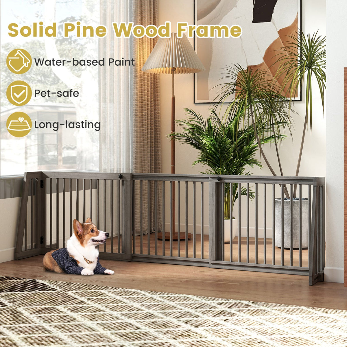 Adjustable 3-Panel Wood Pet Gate Foldable – photo 7 of 8