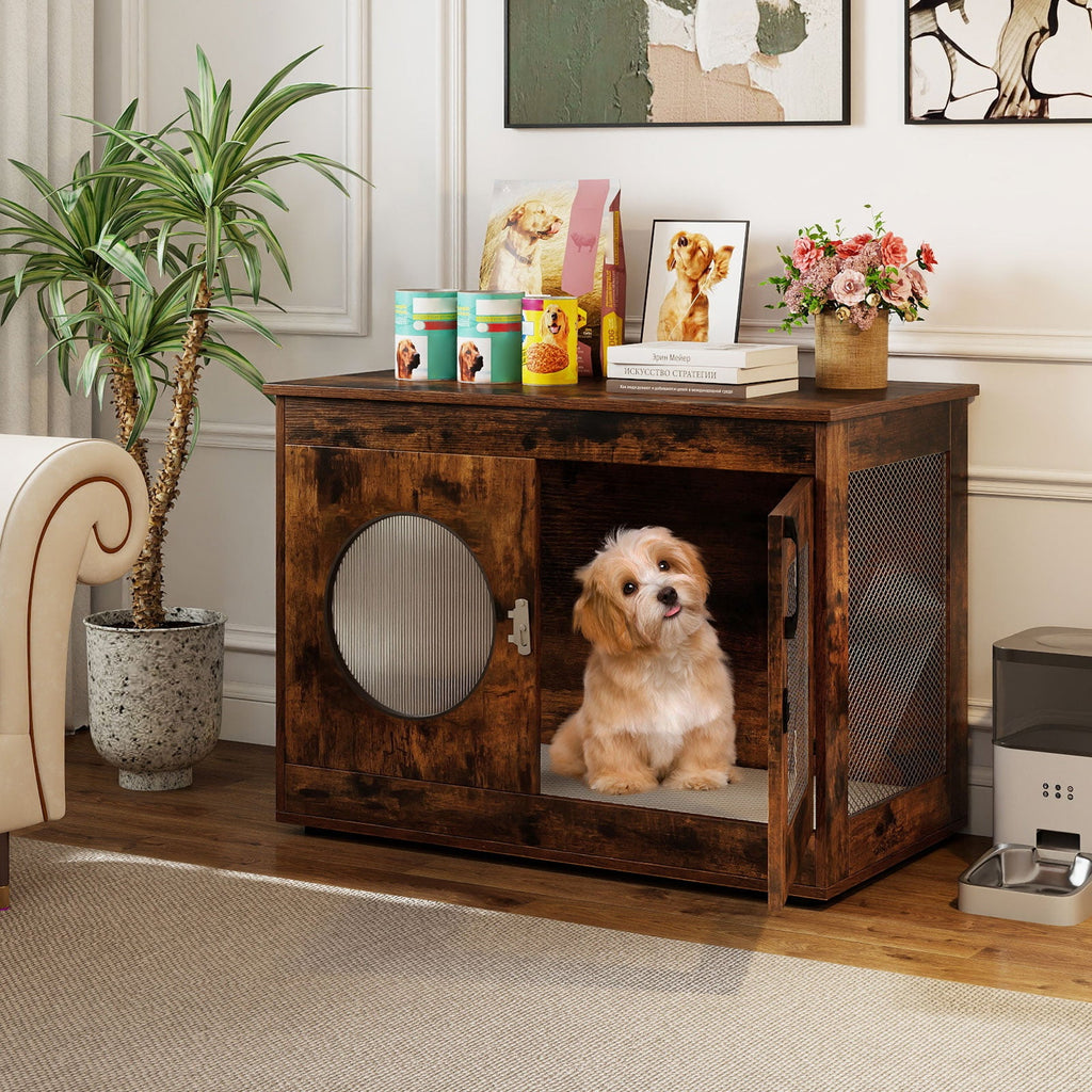 Furniture-Style Dog Crate with Translucent Window Rustic Brown – photo 1 of 8